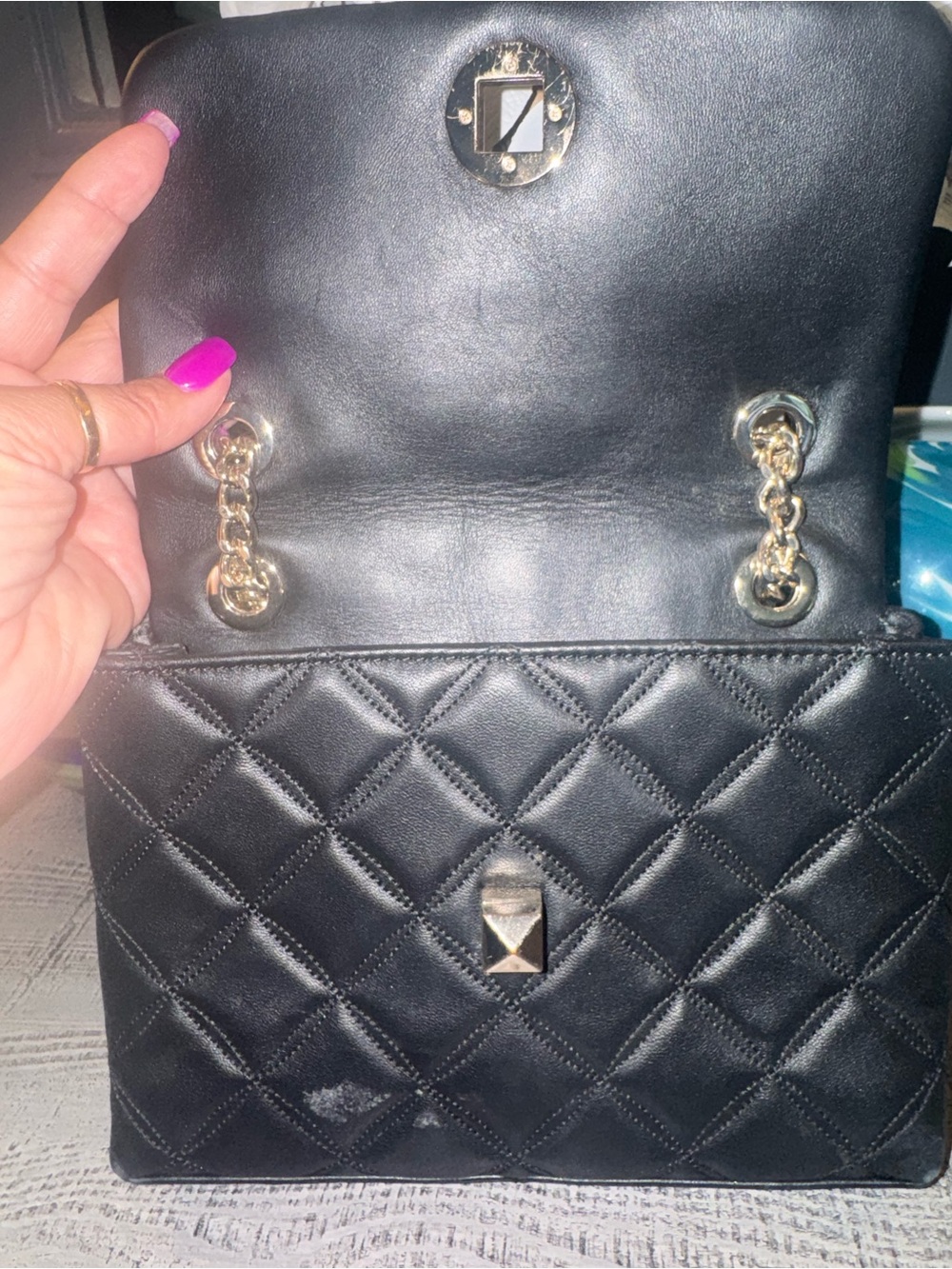 Kate Spade Quilted Black Chain-Handle Shoulder Bag with Turn Lock - Picture 4 of 6